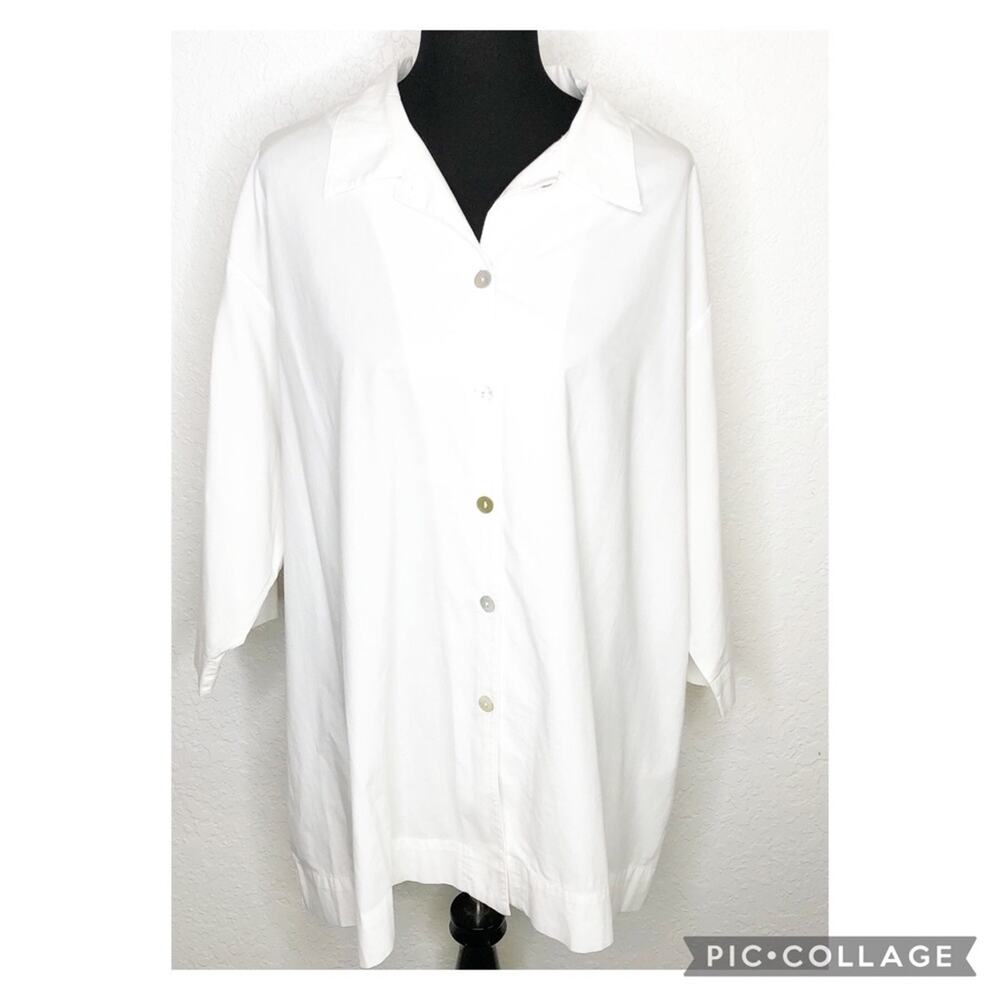 Bryn Walker white long lagenlook cotton button down tunic top Extra Large XL